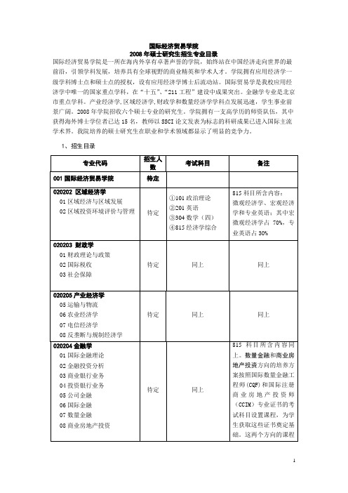 对外经贸国贸考研参考书目--国际贸易学院