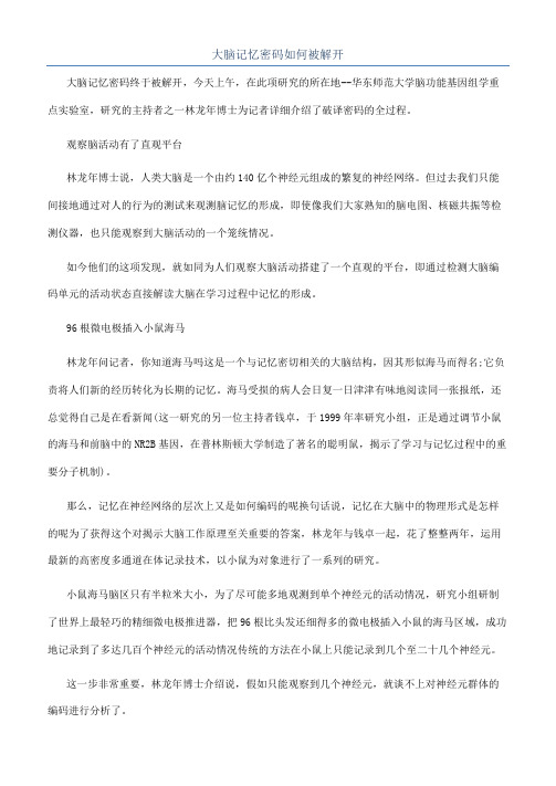 大脑记忆密码如何被解开