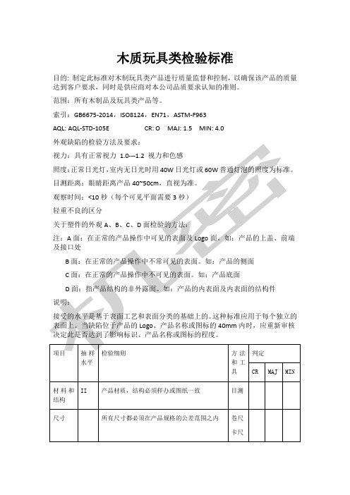 木质玩具类检验标准