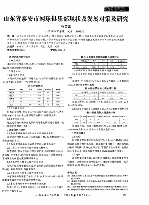 山东省泰安市网球俱乐部现状及发展对策及研究