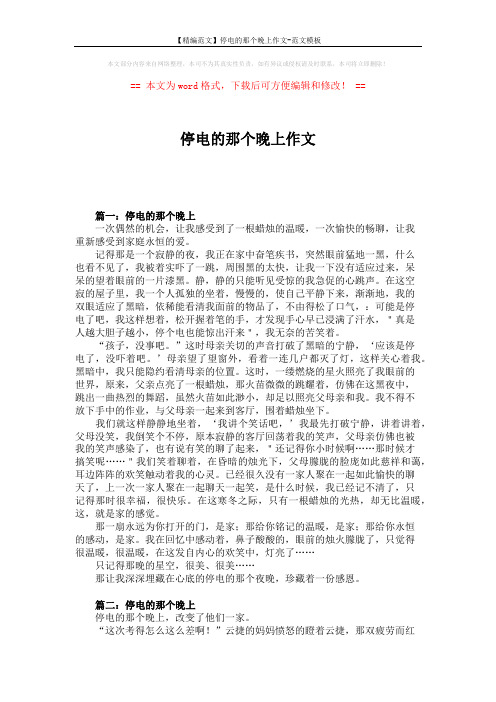 【精编范文】停电的那个晚上作文-范文模板 (2页)