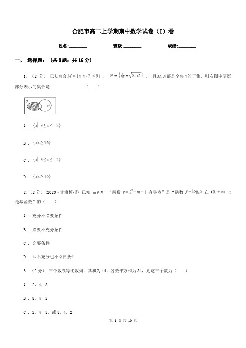 合肥市高二上学期期中数学试卷(I)卷