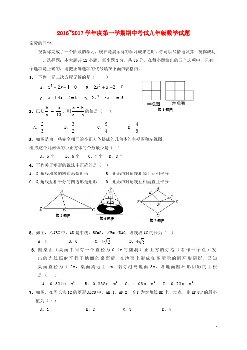 山东省枣庄市台儿庄区九年级数学上学期期中试题 新人教版