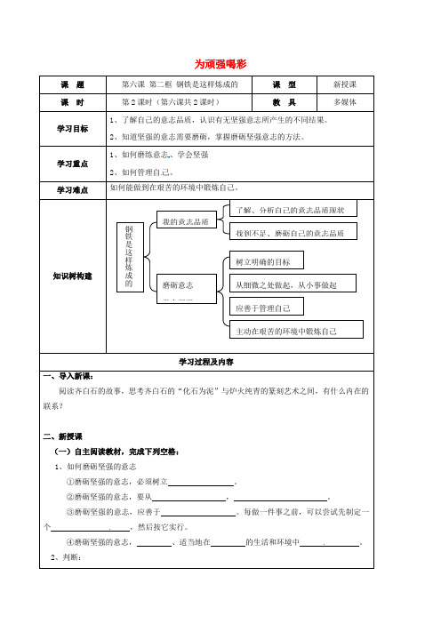 七年级政治下册第三单元第六课为顽强喝彩导学案2无答案新人教版