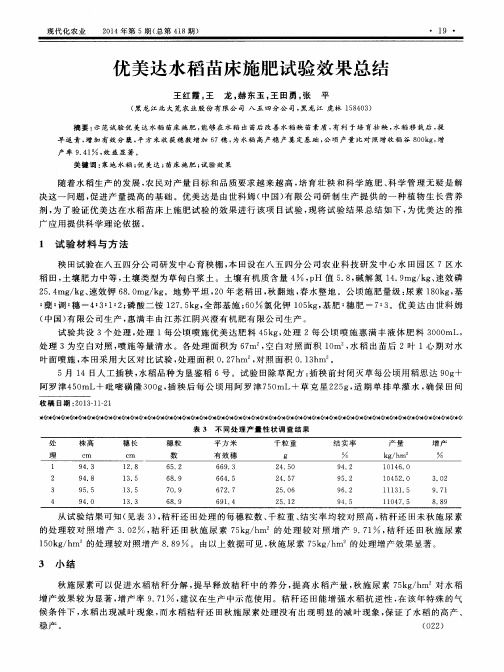 优美达水稻苗床施肥试验效果总结