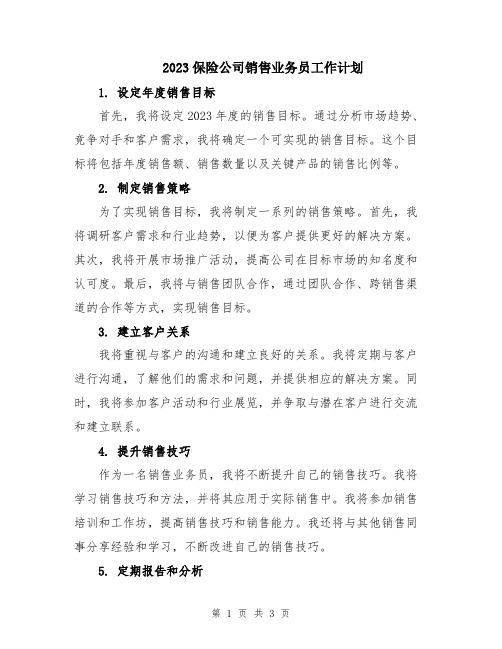 2023保险公司销售业务员工作计划