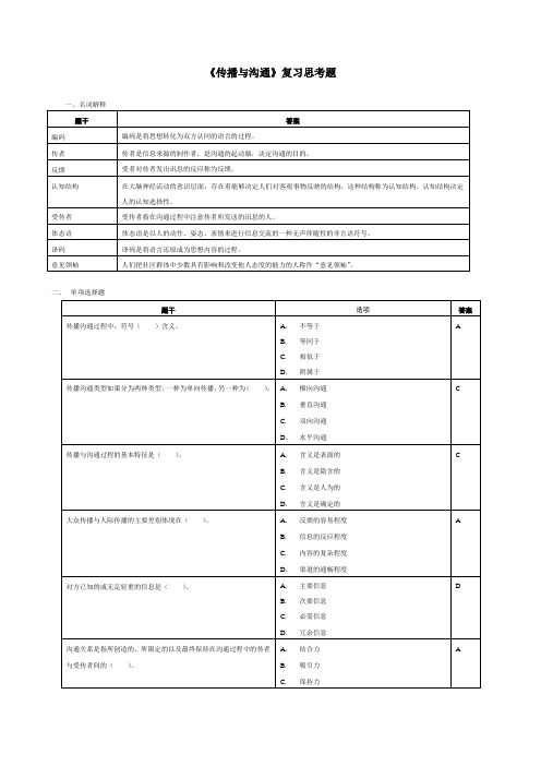 传播与沟通-复习思考题