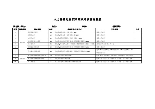 人力资源总监KPI绩效考核指标量表