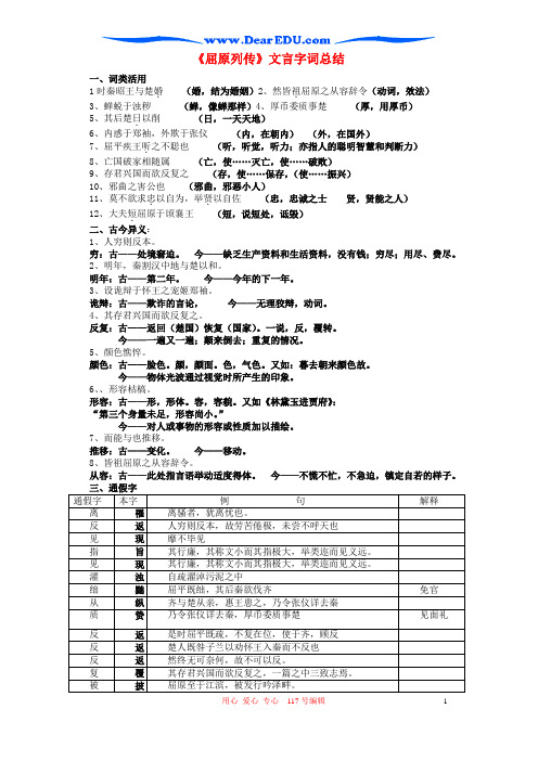 屈原列传文言字词总结