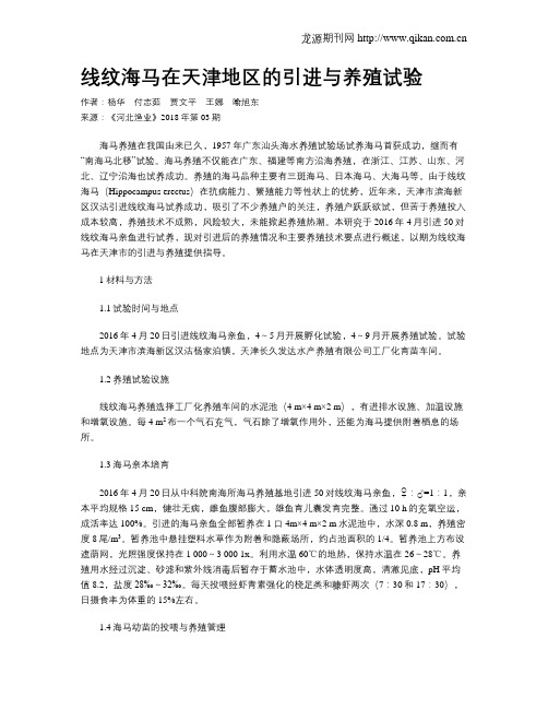 线纹海马在天津地区的引进与养殖试验