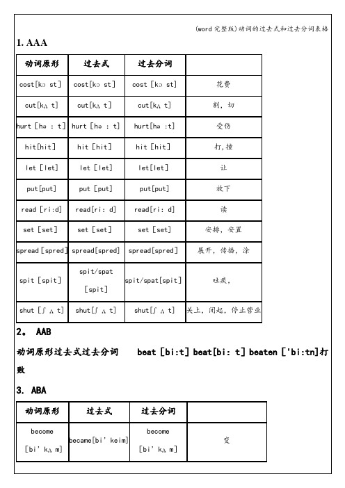 (word完整版)动词的过去式和过去分词表格