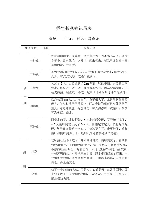 蚕生长观察记录表