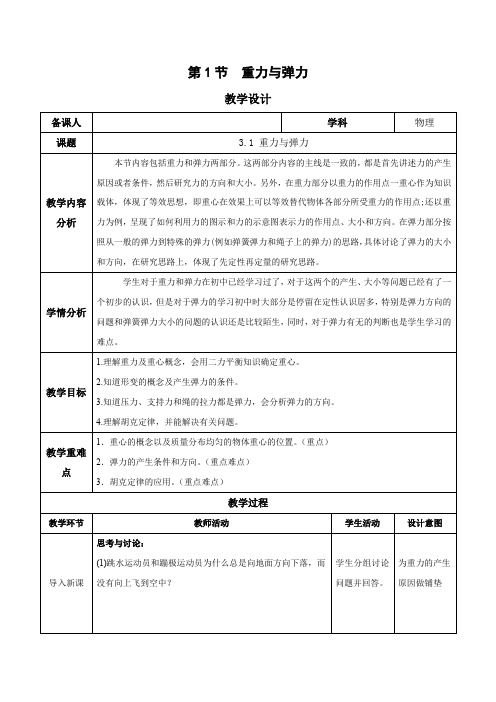 重力与弹力(教学设计)高一物理