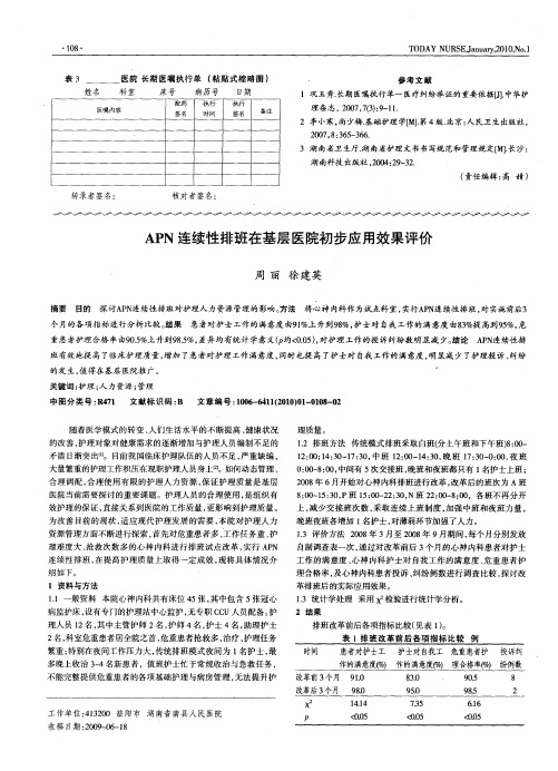 APN连续性排班在基层医院初步应用效果评价
