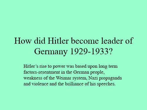 希特勒崛起 How did Hitler become leader of Germany