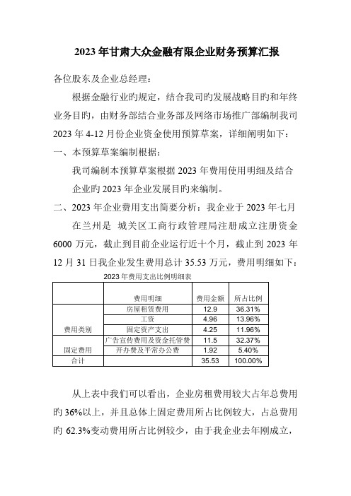 金融企业预算报告