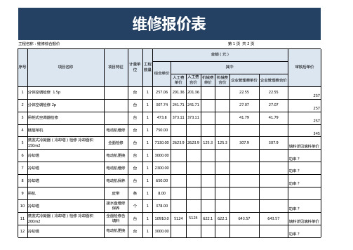 维修报价表