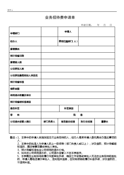 业务招待费申请单