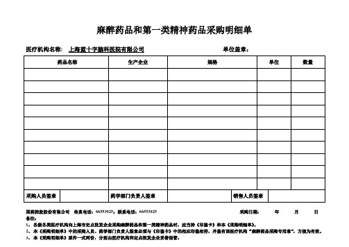 麻醉药品和第一类精神药品采购明细单