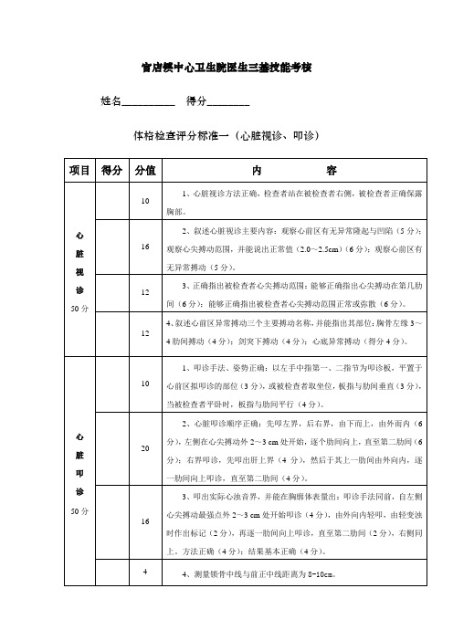 体格检查考核评分表