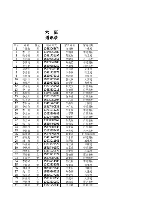 六一班通讯录