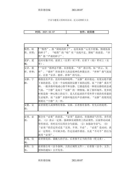 同音词近义词辨析大全之欧阳德创编