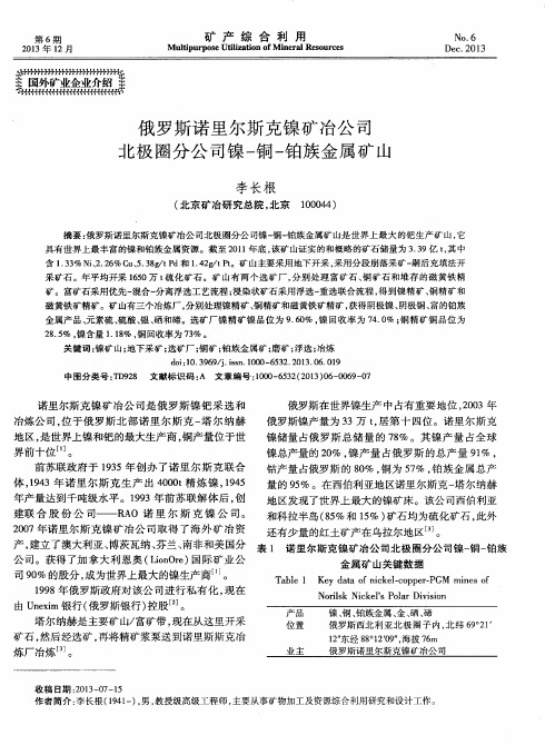 俄罗斯诺里尔斯克镍矿冶公司北极圈分公司镍-铜-铂族金属矿山