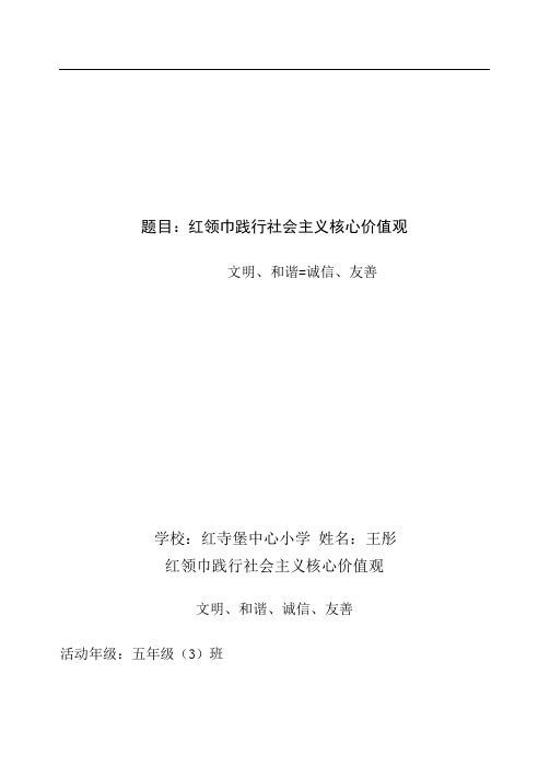 红领巾践行社会主义核心价值观案例