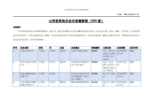 山西省供热企业名录2019最新版