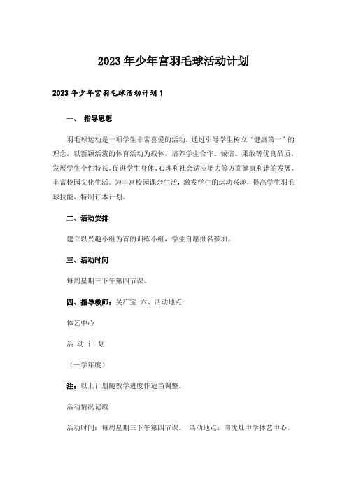 2023年少年宫羽毛球活动计划