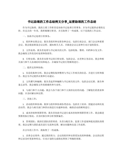 书记助理的工作总结例文分享_运营助理的工作总结