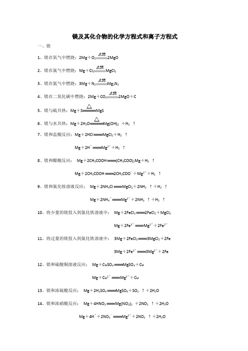 镁及其化合物的化学方程式和离子方程式