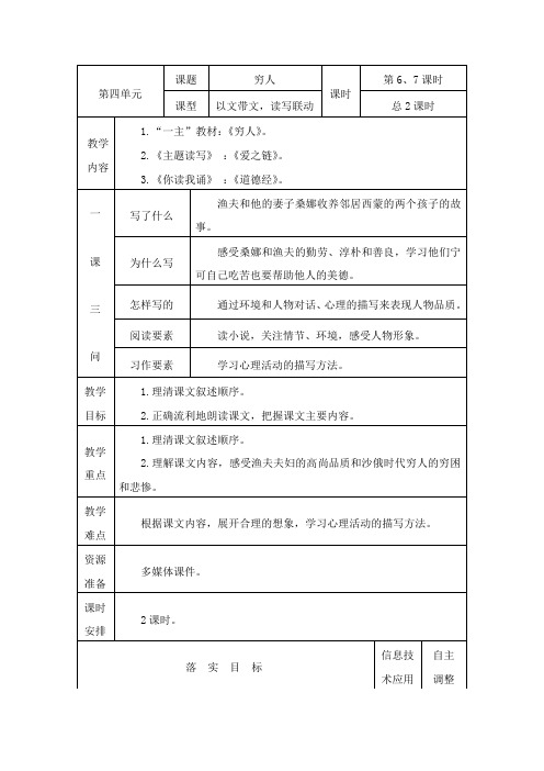 部编版六年级上册语文教案《穷人》