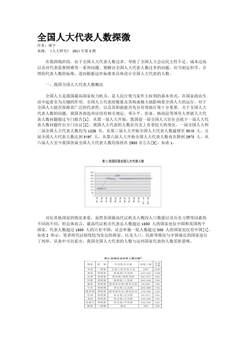 全国人大代表人数探微