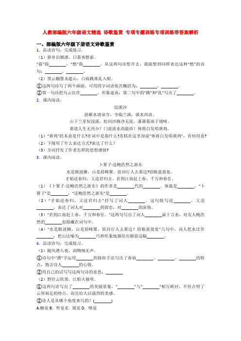 人教部编版六年级语文精选 诗歌鉴赏 专项专题训练专项训练带答案解析