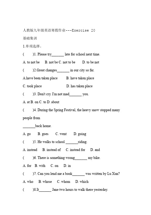 人教版九年级英语寒假作业 Exercise 20 包含答案