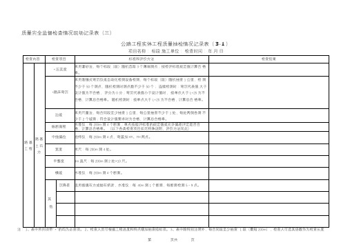 公路工程项目实体质量检查记录表