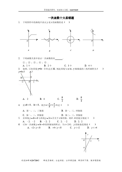 一次函数十大易错题