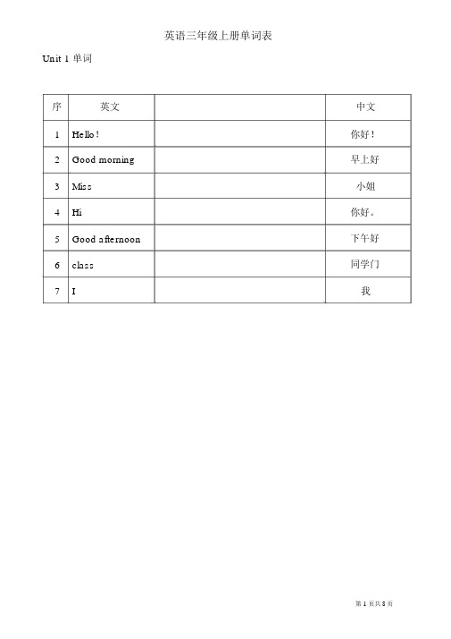 苏教版三年级上册英语单词表