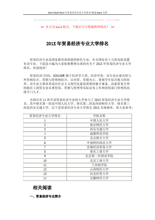 2018-2019-201X年贸易经济专业大学排名-精选word文档 (2页)