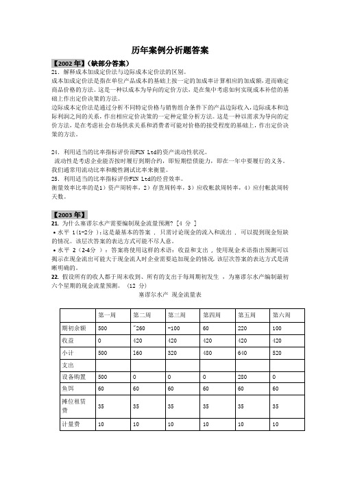 自学考试中英合作商务管理专业与金融管理专业会计(0801)材料题历年真题及答案(2002-2009年)