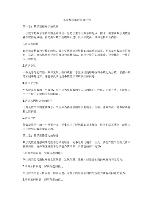 小学数学奥数学习计划