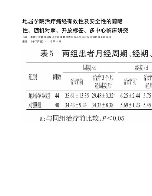 地屈孕酮治疗痛经有效性及安全性的前瞻性、随机对照、开放标签、多中心临床研究