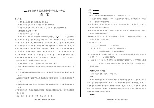 湖南省常德2020年语文中考试卷及答案解析