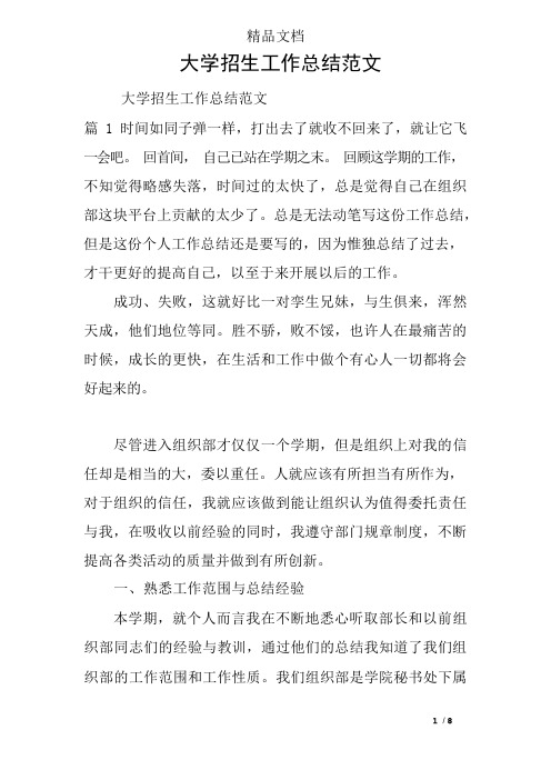 大学招生工作总结范文