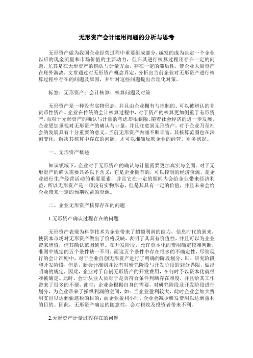 无形资产会计运用问题的分析与思考