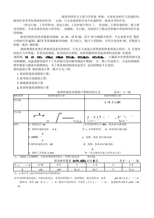 轴的常用的材料的及性能