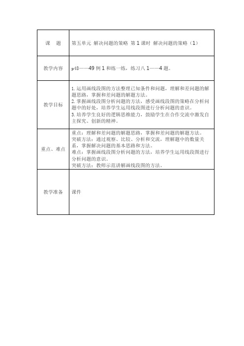 四年级上册第五单元 解决问题的策略教案