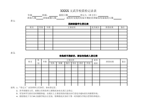 中小学生晨检记录表