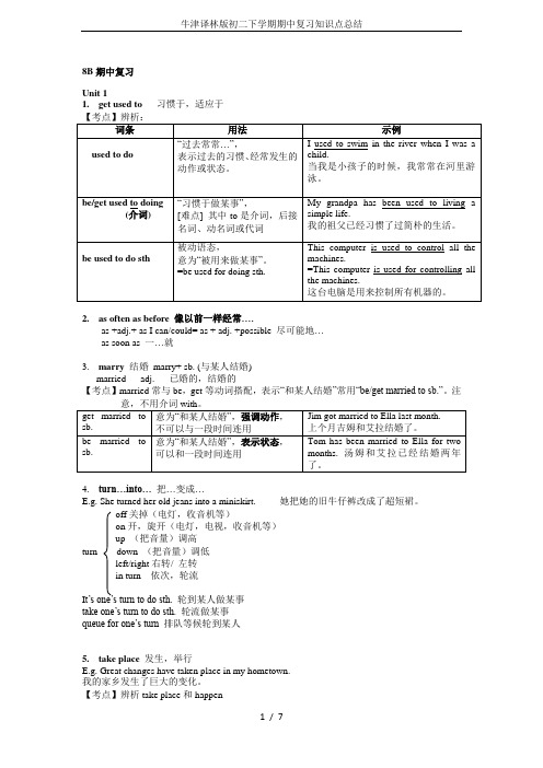 (完整版)牛津译林版初二下学期期中复习知识点总结